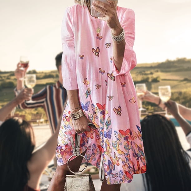 Vestido Estampado Vestido Elegante Moda Maxi Vestido Vestidos Simple Suave para Boda (Rosa M) Ygjytge para Mujer Rosa T M