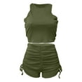 thumbnail image 4 of MSJUHEG Overall Shorts for Women,Short Jumpsuits for Women,Overalls for Women Shorts,Shorts Romper,Two Outfits For Ribbed Tank Crop Top Drawstring Ruched Shorts Set,Lounge Jumpsuit Army Green L, 4 of 6