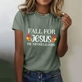 thumbnail image 2 of Women Funny Christian T-Shirts Thanksgiving Fall for Jesus He Never Leaves Short Sleeve Tees Casual Crewneck Loose Tops, 2 of 4