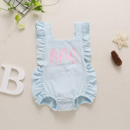 

Leutsin Summer Baby Girls Letter Birthday Sleeveless Jumpsuit Casual Bodysuit Clothes