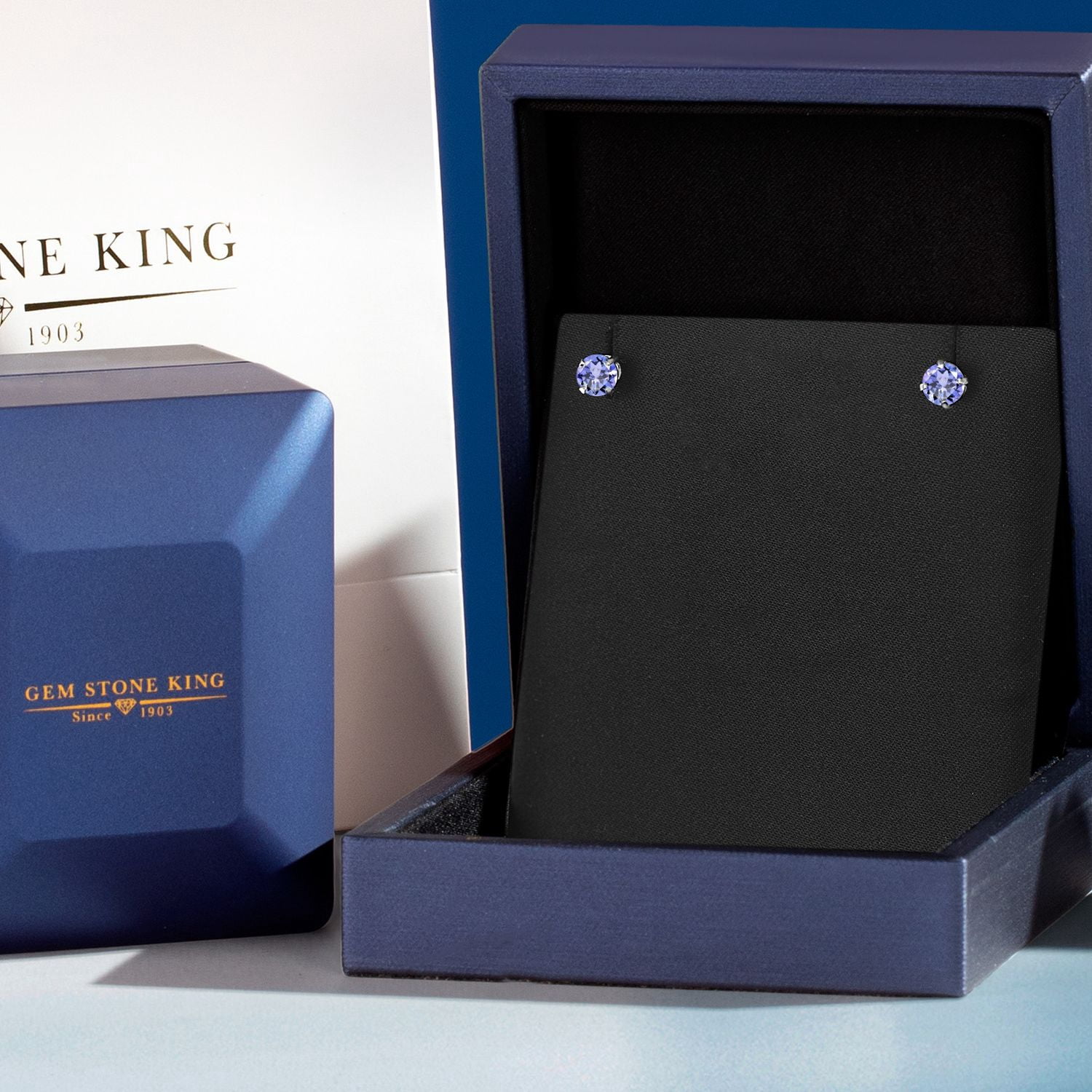Gem Stone King 14K White Gold Tanzanite Stud Earrings for Women Men (1.00 Cttw, Gemstone Birthstone, Round 5MM)