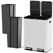 TLSUNNY 16 Gal Double Compartment Trash Can, Dual Lid Recycling Kitchen Garbage Bin with 2 Control Box for Home/Office