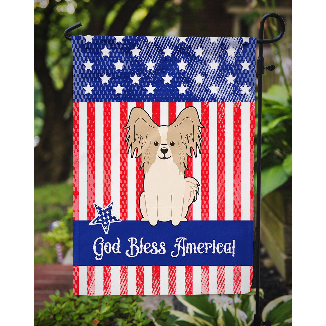 thumbnail image 3 of Carolines Treasures BB3072GF Patriotic USA Papillon Sable White Garden Size Flag, 3 of 3