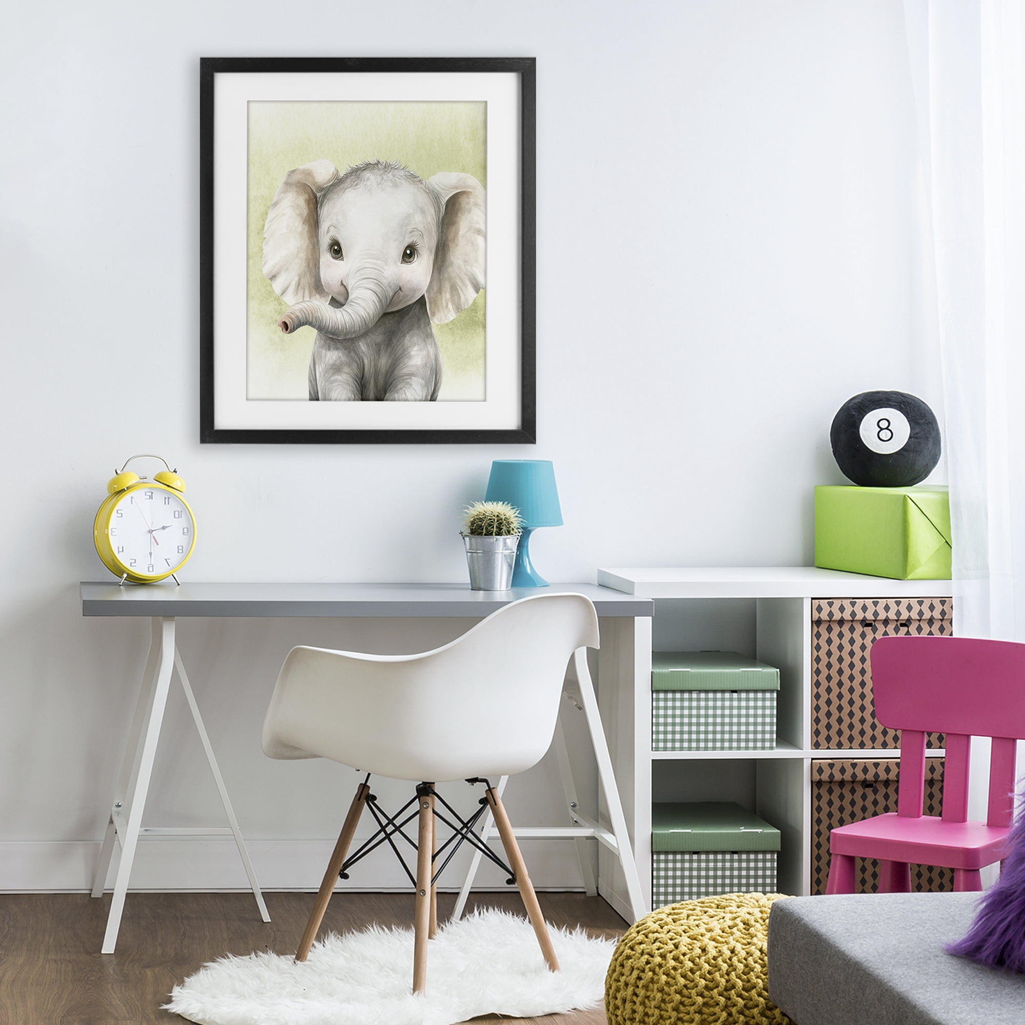 Stupell Industries Jungle Friends Baby Elephant Black Framed Print Under Glass, design by Christine Simpson Art
