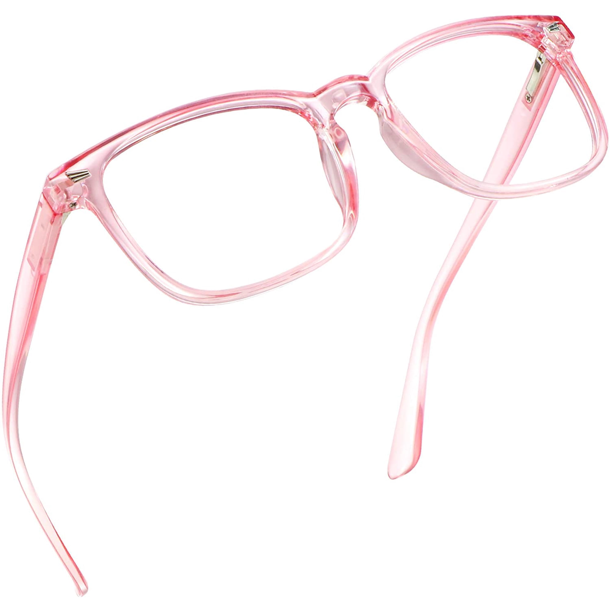 LifeArt Blue Light Blocking Reading Glasses, Computer Gaming TV Glasses for Women Men, Square Frame (Clear Pink, +1.75 Magnification)