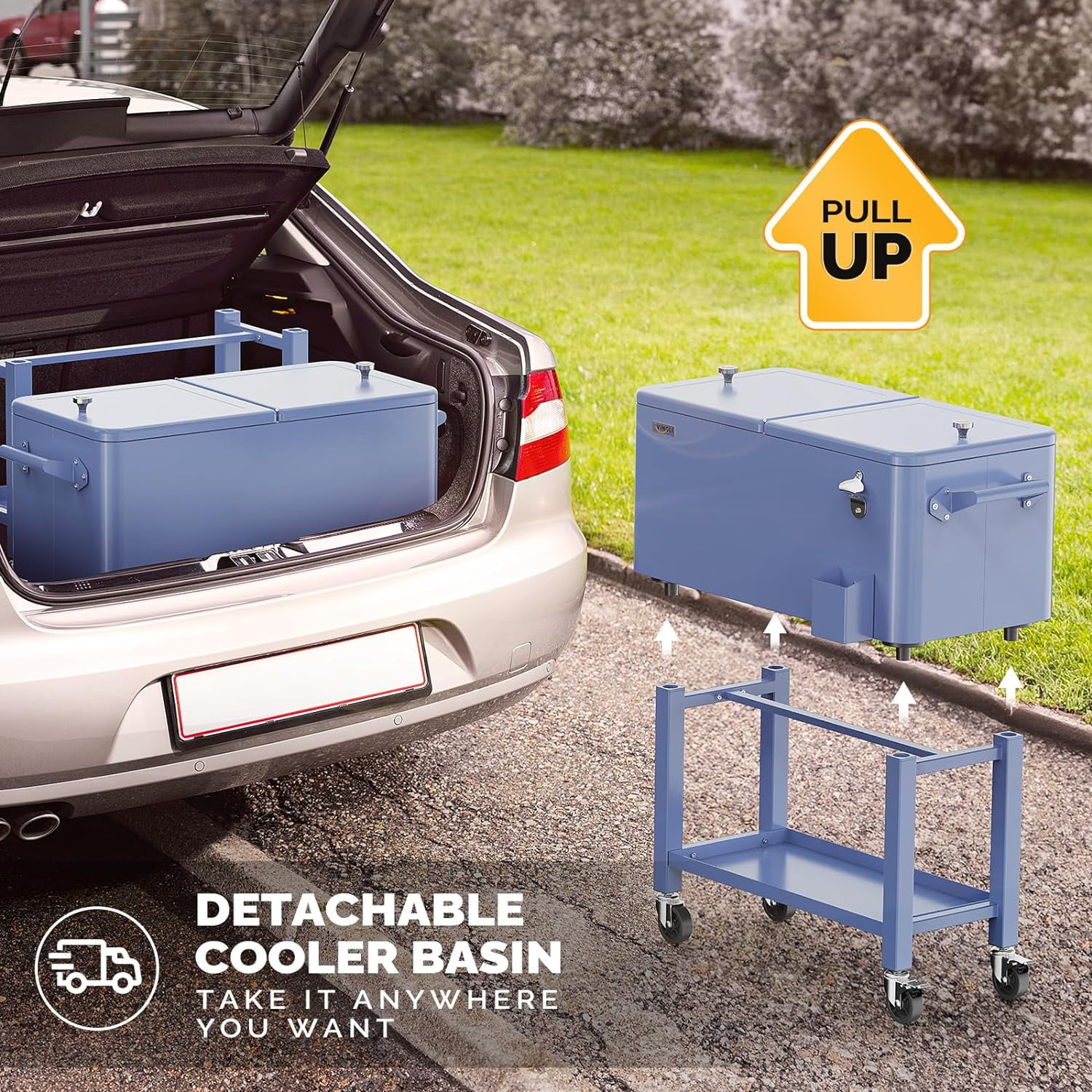 VINGLI 80 qt Steel Cooler Cart, Refrigeration Insulation