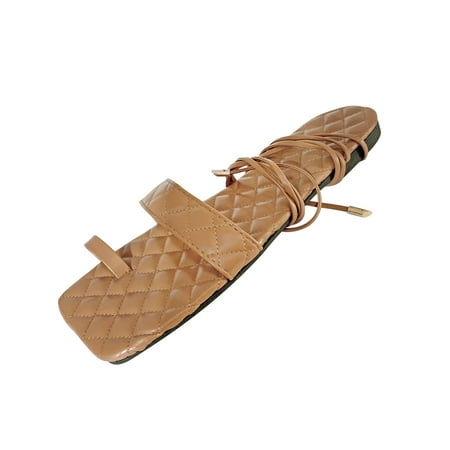 

Bnwani Shoes for Women 2022 Summer New Large Size Women s Shoes Flip Flops Flat-bottom Strap Casual Khaki 7.5