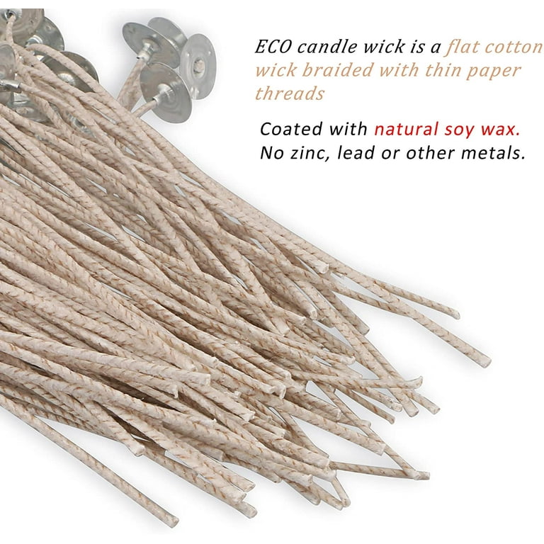MILIVIXAY 100pcs 6.0inch ECO 10 Wicks for Soy Candles ,Pre-Waxed and Tabbed  ECO Wicks for Soy Candles Making.
