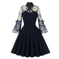 thumbnail image 2 of IROINNID Long Sleeve Dress for Women Holiday Mesh Polka Embroidery Bell Sleeve Patchwork Vintage Dress,Navy, 2 of 9