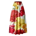 thumbnail image 3 of Baberdicy Maxi Skirt Women Bohemian Floral Print Skirt High Waist Party Beach Big Hem Long Skirts with Pockets, Red Size: S-2Xl, 3 of 5