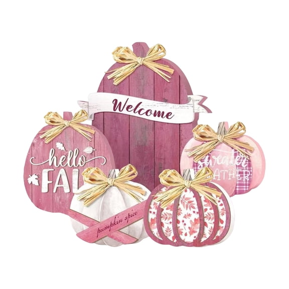 ZZAIXHL 5 Pcs Fall Pink Pumpkin Decor for Home Thanksgiving Wooden Table Centerpiece Decorations Fall Wooden Pumpkin Signs for Autumn Home Living Room Kitchen