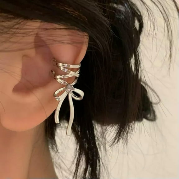 K-KED Painless Ear Clip Earrings for Women Silver Color Non Piercing Delicate Jewelry Gifts-Left