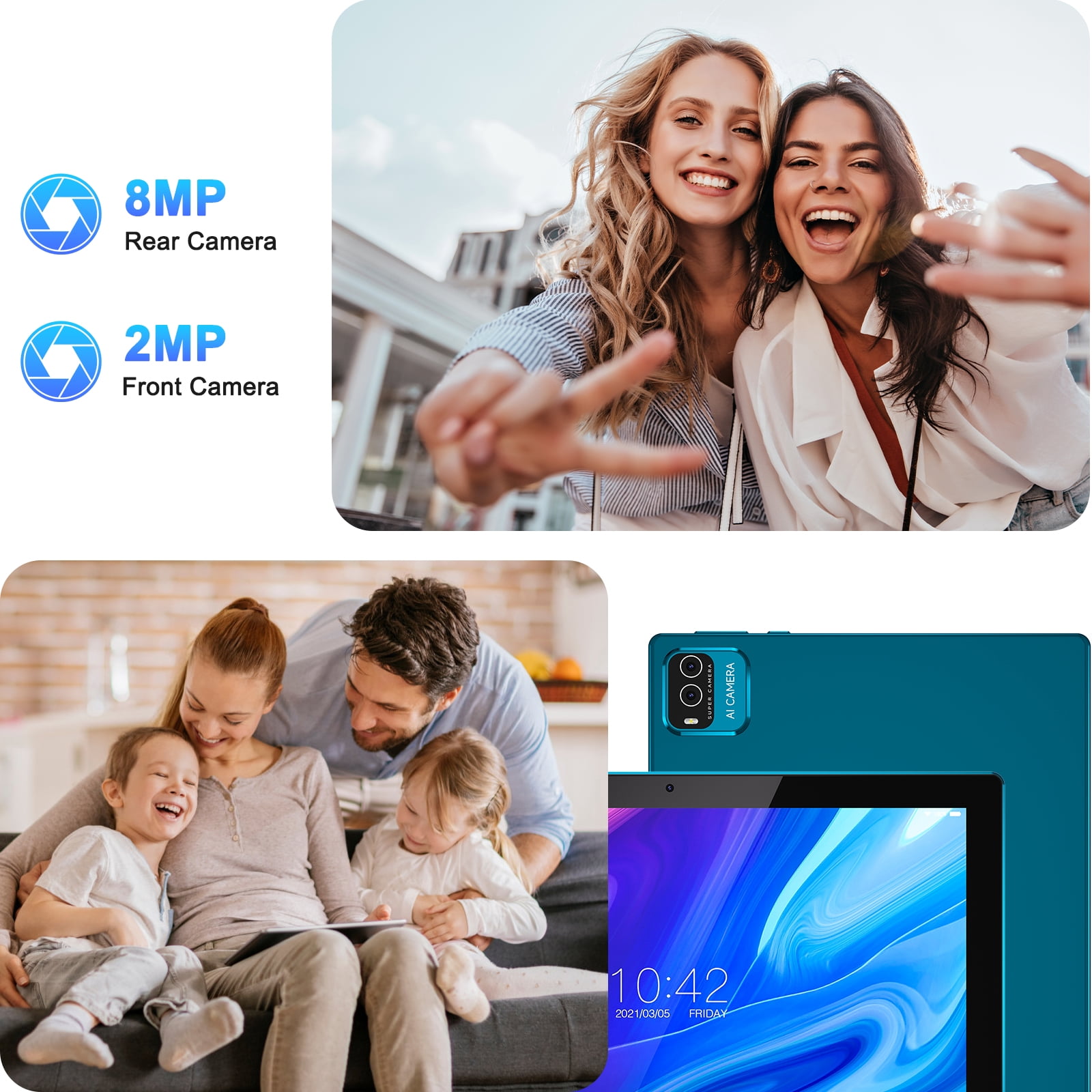 Android 15 Tablet 10 inch, 8GB RAM 32GB ROM Powerful Quad-core CPU, 1280*800 Resolution Screen Tablet, 8MP Camera, 6000mAh Battery Computer, 2 in 1 Tablets with Keyboard, Case, Mouse, Stylus Laptop