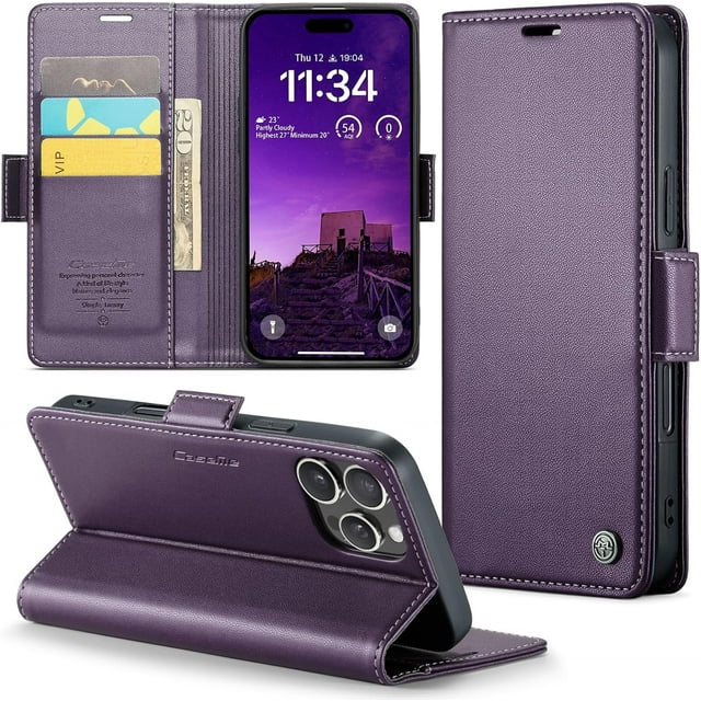 Funda tipo cartera para iPhone 16 Pro Max con tarjetero, función atril, bloqueo RFID, cierre magnético, protección a prueba de golpes, de piel sintética, con tapa tipo cartera para iPhone 16 Pro Max