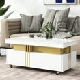 thumbnail image 2 of Coffee Table With Faux Marble Top, Drawer Space And Smooth Caster Function, White Modern Rectangular Marble, Organization Mobile Element,, 2 of 5