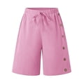 thumbnail image 4 of GUACER Wide Leg Shorts for Women Casual Elastic Waist Drawstring Side Button Fashion Bermuda Shorts, 4 of 8