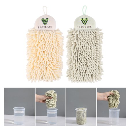 

2Pcs Kitchen Hanging Towels Set Chenille Hand Face Wipe Towels Bathroom Washcloths