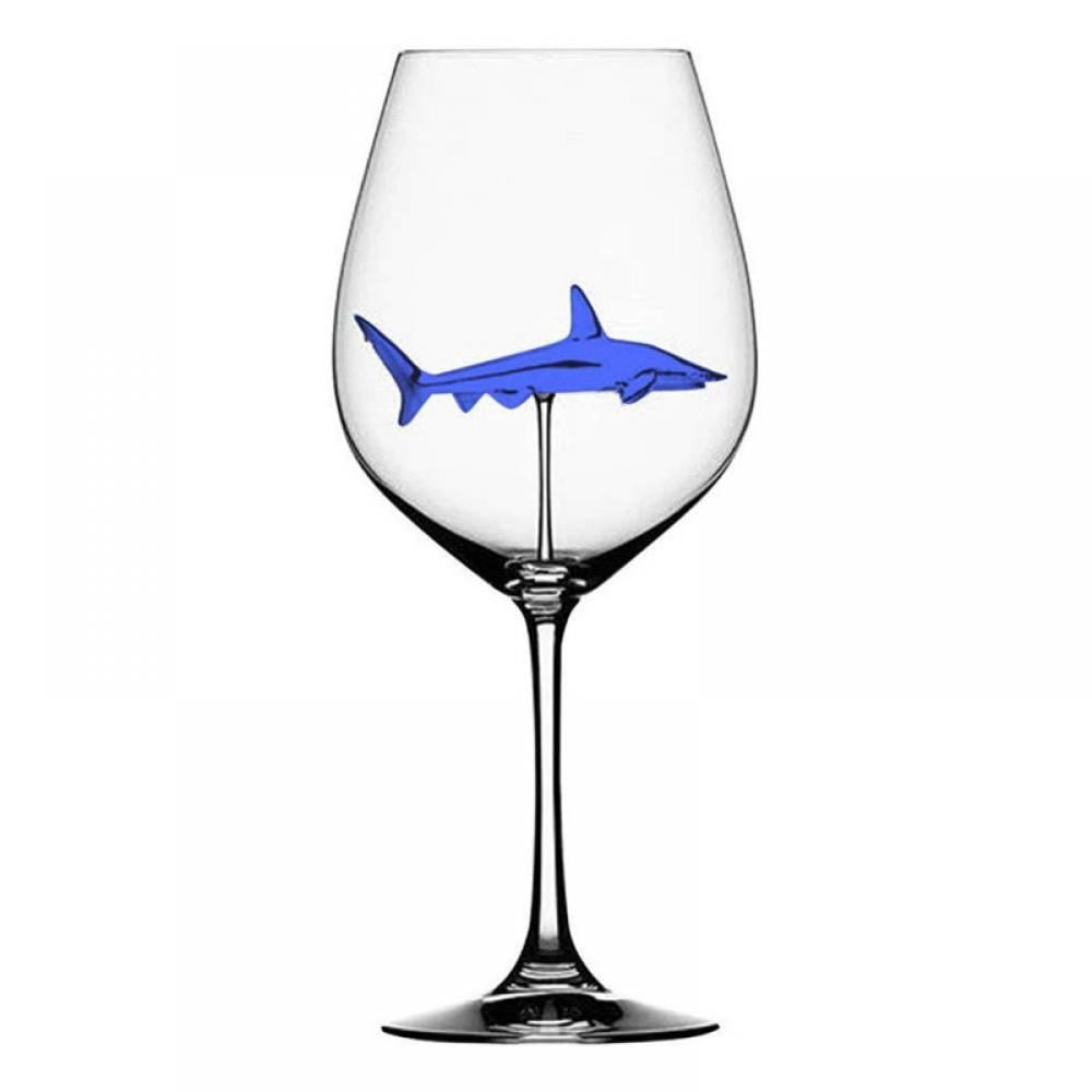 Creative Goblet Glass,High-end Flutes Glass Perfect for Homes/Bars/Party Red Wine Glasses Red Wine Glasses with Shark Inside Goblet Glass Lead-Free Clear Glass for Adults Crystal Wine Glasses