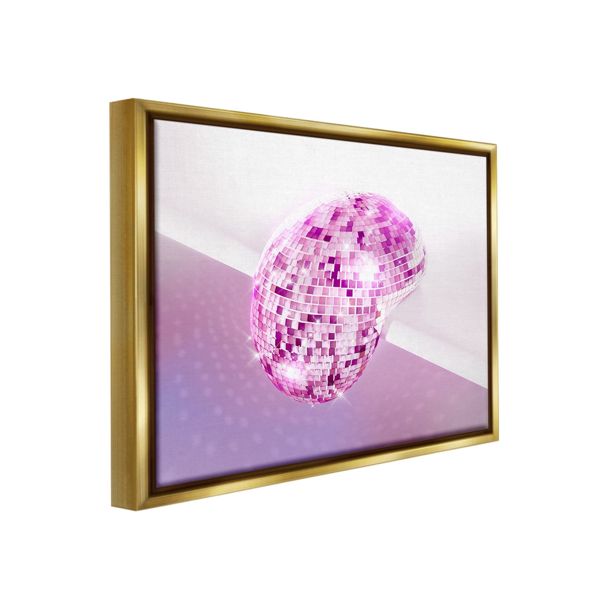 Stupell Industries Purple Melting Disco Ball Abstract Painting Gold Floater Framed Canvas Art Print Wall Art, 21 x 17