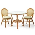 thumbnail image 2 of 3-Pc Rattan Wicker Dining Set Round Table Glass Top and 2 Denver Side Chairs with Cream Cushions, Colonial, 2 of 8