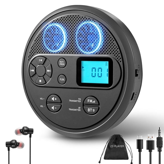 CD Player Portable with Bluetooth,Rechargeable Walkman CD Player with FM Transmitter, Discman CD Player for Car.