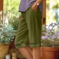 thumbnail image 2 of Dresfit Womens Bermuda Shorts Knee Length Linen Shorts Summer 2026 Solid Baggy Short Pants Beach Plus Size Loose Pedal Pushers with Pockets Army Green XL, 2 of 5