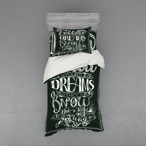 Black and White Duvet Cover Set, Vintage Words on Following Your Dreams