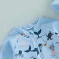 thumbnail image 5 of Baby Boys Swimsuit Summer Fish Print Long Sleeve Rash Guard Swim Trunk with Hat Set Three Piece for Toddler Light Blue 18 Months-24 Months, 5 of 6