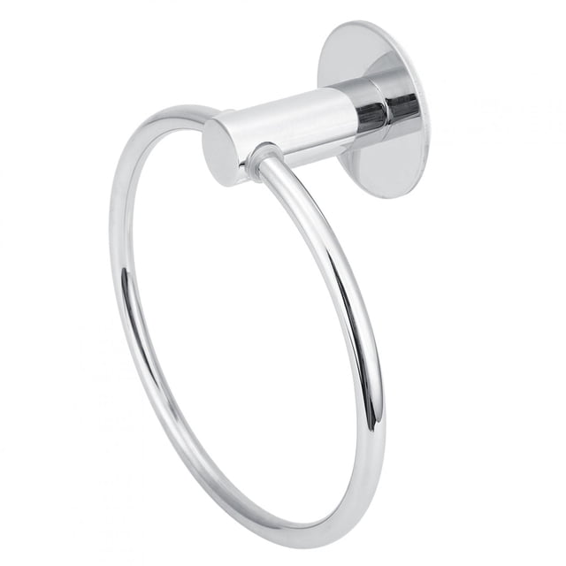 toallero de baño con aro, toallero de pared para baño, toallero con resultados impresionantes Anillo toallero cromado de 16 cm de diámetro, acero inoxidable 201 con soporte de aleación de zinc, vista 3/4 frontal con base redonda; instalación sin perforación mediante adhesivo, superficie lisa y brillante, capacidad de carga hasta 5 kg; color plata, marca Jadeshay. Ideal para baño, lavabo o cocina; también suele utilizarse para colgar paños de mano.