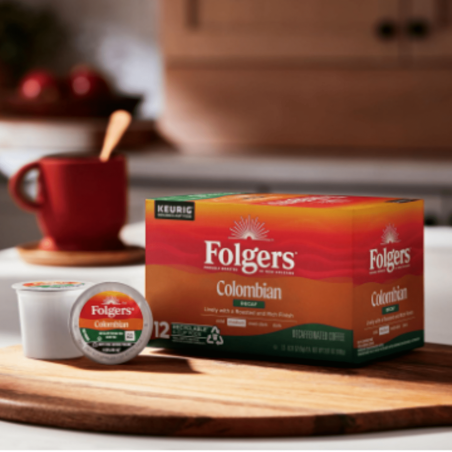 Folgers 100% Colombian Decaf Medium Roast Coffee, 12 Keurig K-Cup Pods