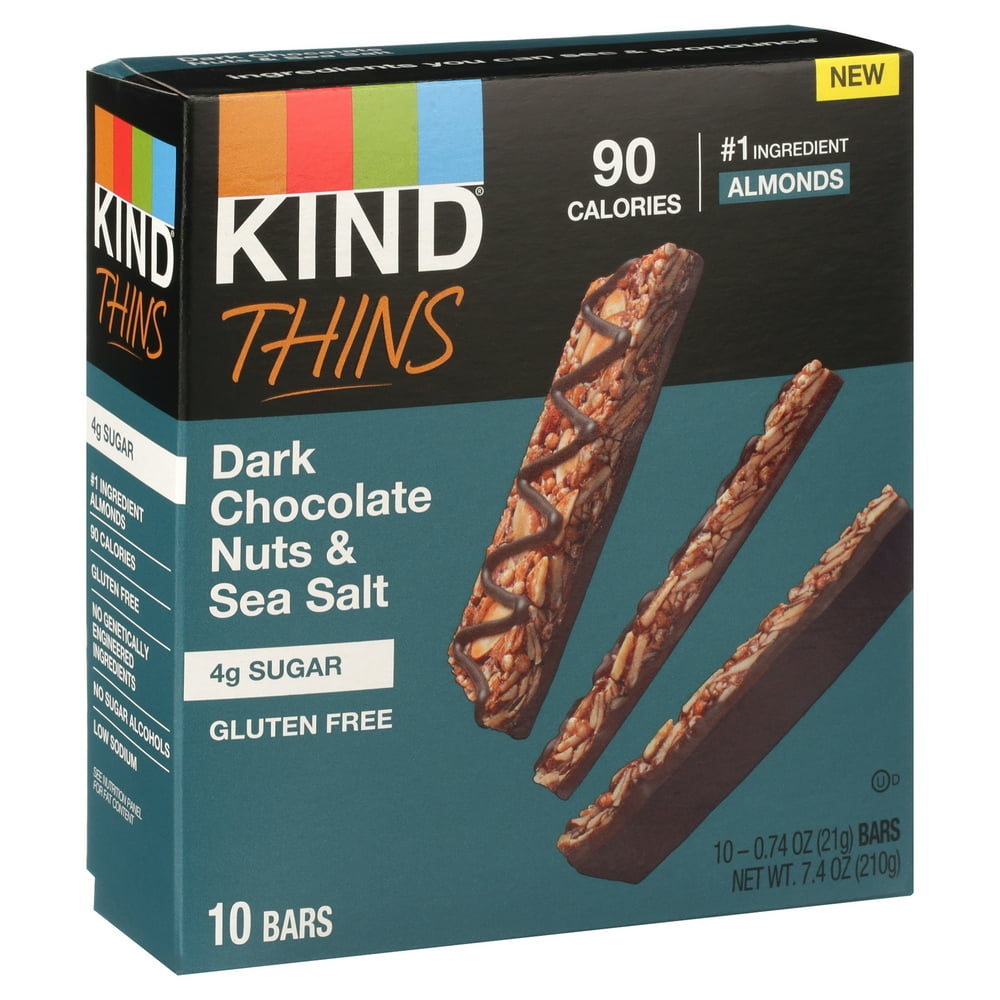 KIND THINS Dark Chocolate Nuts & Sea Salt Bars, Gluten Free Bars, 4g