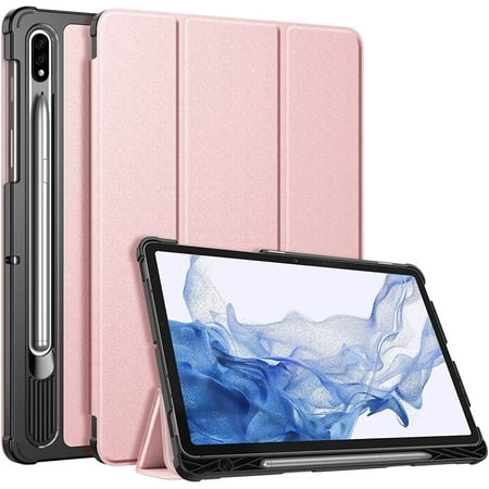 Fintie Ultra Slim Case for Samsung Galaxy Tab S8 (2022) / Galaxy Tab S7 (2020) 11 inch Model SM-X700/X706/T870/T875/T87 with S Pen Holder, Tri-Fold Smart Stand Cover Auto Wake/Sleep, Rose Gold