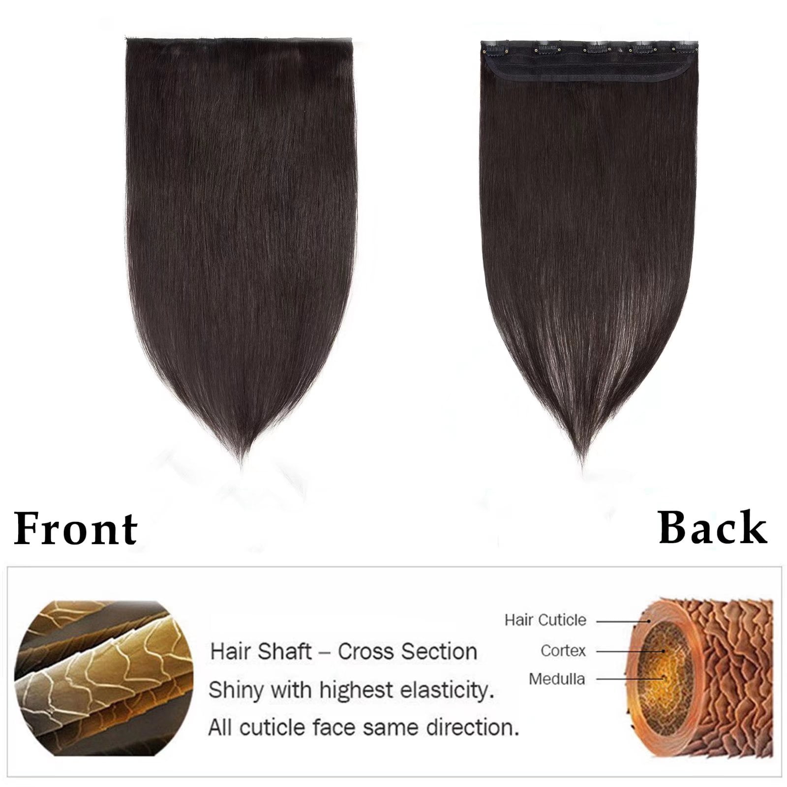 MY-LADY 10''-24'' 5 Clips in Human Hair Extensions Thick Real Natural Hair Pieces 100% Full Head Remy Hair 20inch #1B Natural Black（Thin）