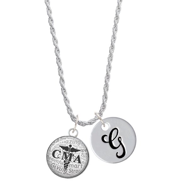 Delight Jewelry Silvertone Domed Black CMA Silvertone Script Initial Disc - G - Charm Necklace, 20"+3"