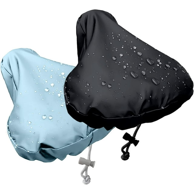 Paquete de 2 fundas de asiento impermeables para bicicleta de carretera, funda de sillín de bicicleta MTB, funda de sillín de 24*27cm (negro y azul)