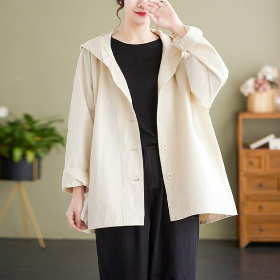 Heisall Women's Spring Autumn Jacket Washed Cotton Solid Color Utility Coat Commute Casual Oversize Loose Simple Tops