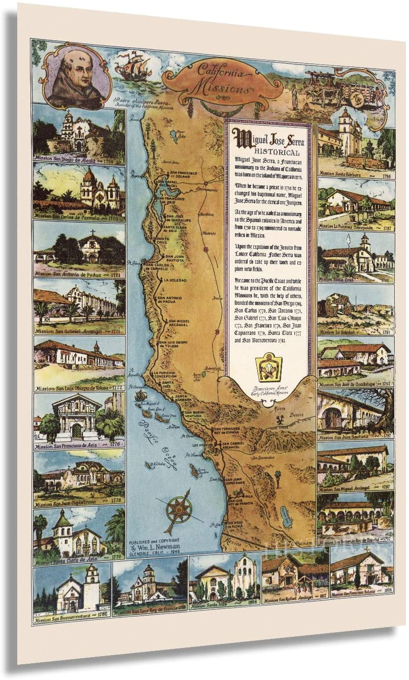 1949 California Missions Trail Map - California Missions Map ...
