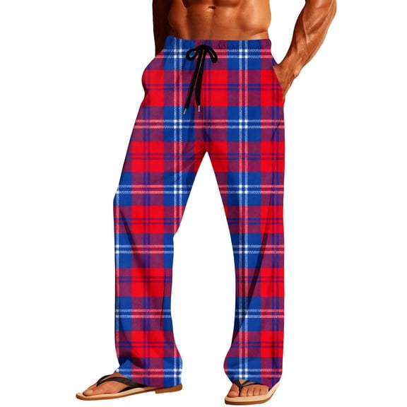 Purcolt Men's Vintage Plaid Pajama Pants Soft Casual Drawstring Elastic Waist Straight Leg Lounge Pants Sleepwear PJ Bottoms Trousers with Pockets
