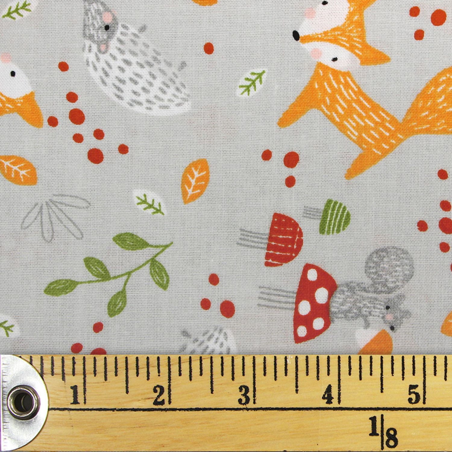 Fabric Creations Grey with Forest Animals and Toadstools Fat Quarter Pre-Cut Fabric - 18" x 21" / 45cm x 53cm, 18" x 21" / 45cm x 53cm