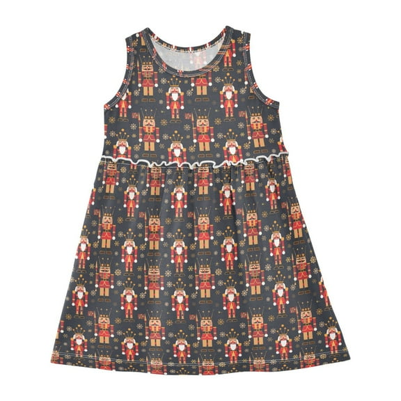 Girls Dress Christmas Golden Nutcracker Sleeveless Dress for Girls Hem A-Line Casual Sundress