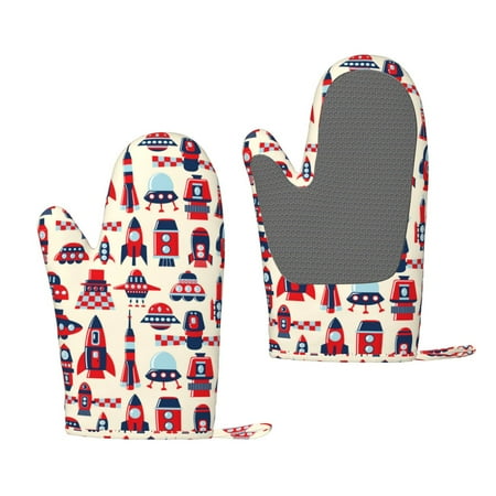 

Zeuib Rocket Pattern Print Oven Mitts Oven Gloves with Non-Slip Silicone Heat and Slip Resistant Cooking Mitt Set for Cooking and Baking (2 Count)