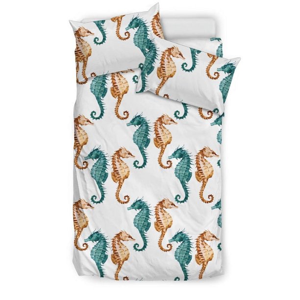 Juego de cama con fondo de caballitos de mar