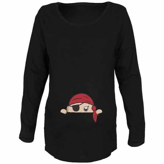 Halloween - Peeking Baby Pirate Black Maternity Soft Long Sleeve T-Shirt - X-Large
