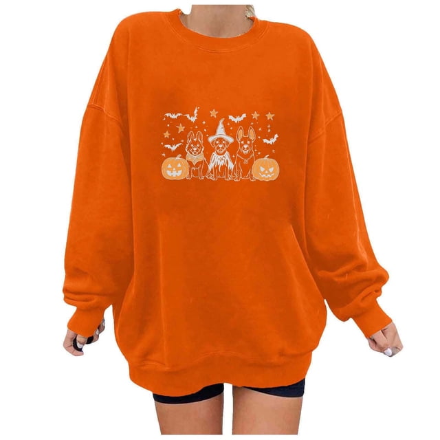 Heisall Womens Sweatshirts Autumn Winter Halloween Print Drop Shoulder Round Neck Long Sleeve 2025 New Style Fashion Casual Hoodies
