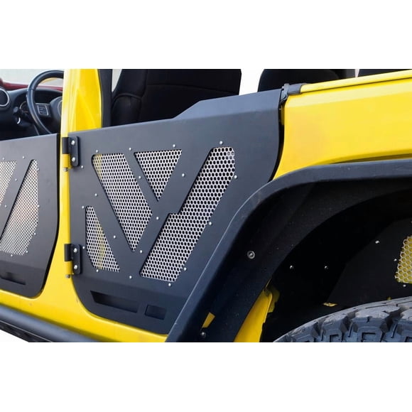 Fits 2007-2018 Jeep Wrangler JK Paramount Automotive Door 81-10910 Recon Series; Tubular Lower Half Door; With Latch Handle; Black; Steel; Set Of 2; With Aluminum Mesh Panel Inserts