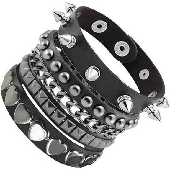 Punk Bracelet Leather Spike Adjustable for Men Women 3 Pcs