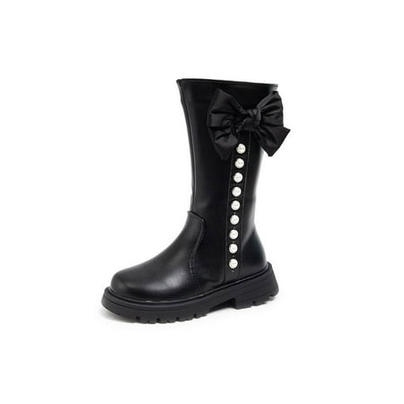 

Gomelly Girls High Calf Bootie Princess Riding Boot Plush Lined Fashion Boots Comfort Winter Shoes Outdoor Dress Booties Black 1Y