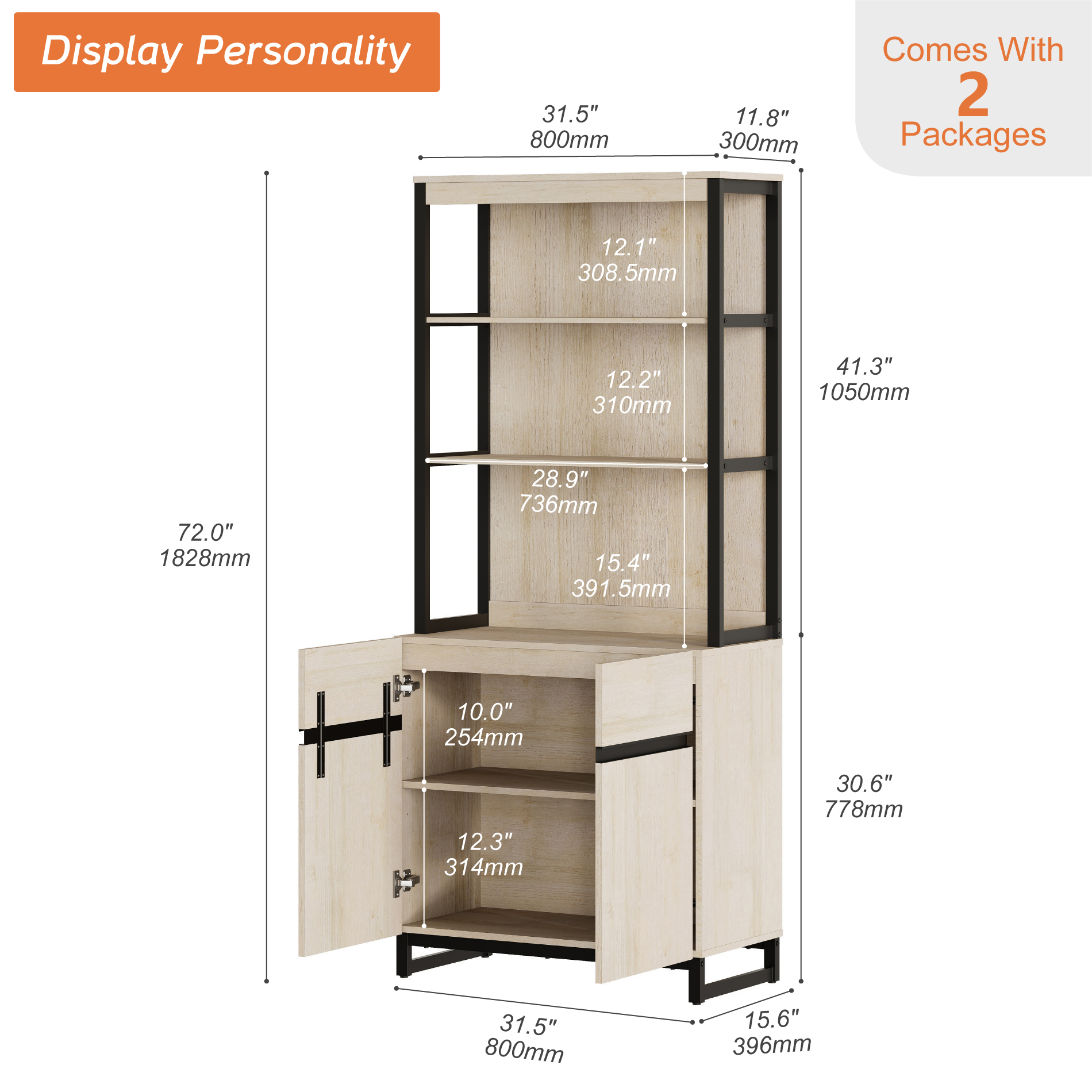 Modern 72" Tall Bookcase with Sturdy Metal Base, Freestanding Library Bookshelf with Adjustable Shelves, Closed Storage Cabinet and Open Display Shelves for Home Office, Living Room
