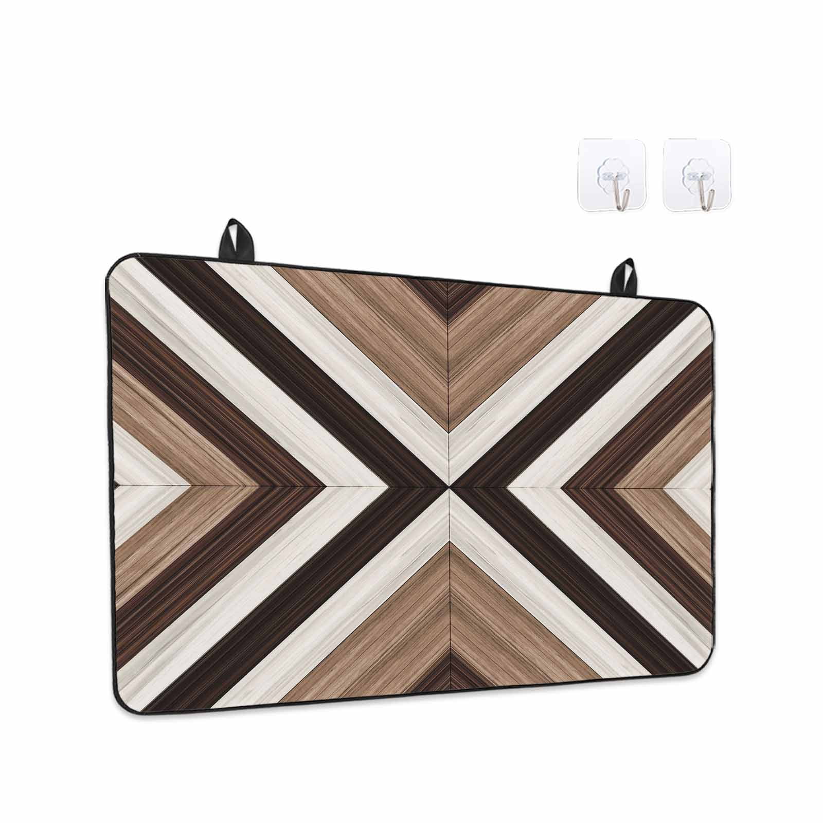 Brown Aztec Stove Top Cover for Electric Stove, Heat-proof & Non Slip Glass Top Stove Cover Protector, Abstract Southwest Black Vintage Wood Grain Kitchen Flat Cooktop Rubber Mat 24x21 Inches