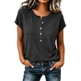 thumbnail image 3 of ClodeEU Women's Henley Neck Button Short Sleeve T-Shirt,Casual Loose Fit Solid Color Tee for Summer Black,Women's Plus L, 3 of 6